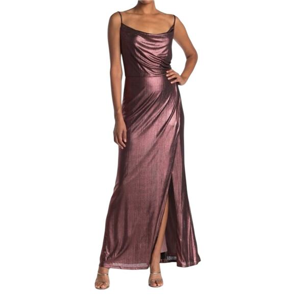 Laundry By Shelli Segal Bronze Cowl Neck Slip Maxi Dress Size 10 NWT - Picture 1 of 10
